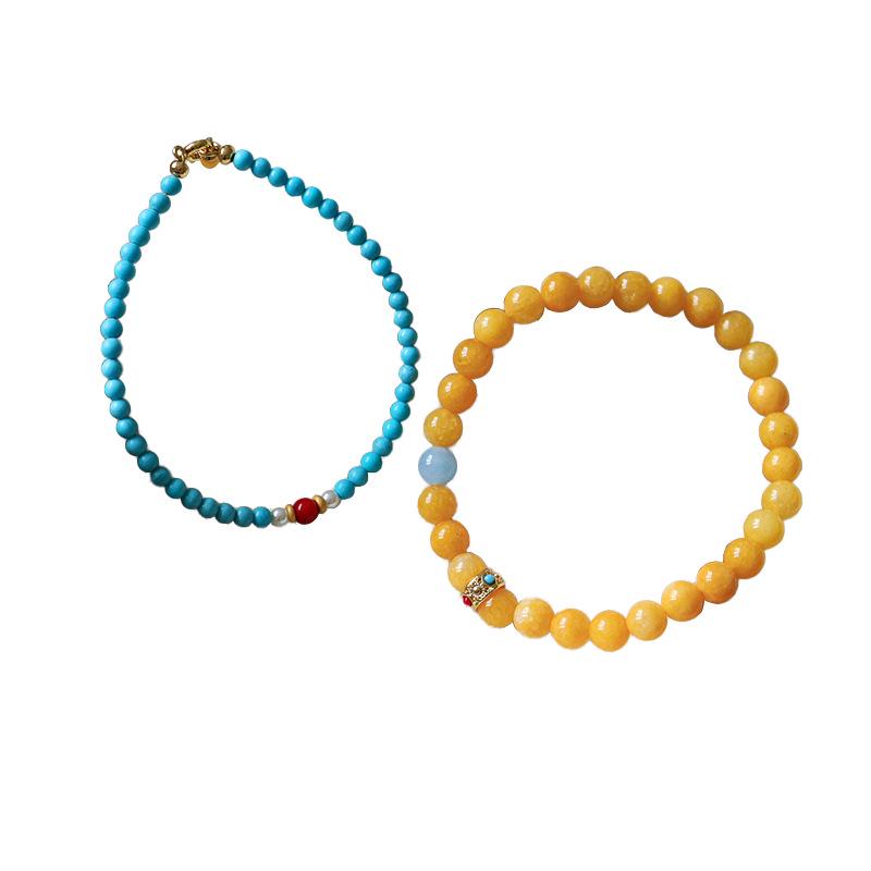 Elegant Chinese Minimalist Turquoise Beaded Bracelet for Women - High-End Retro Fashion