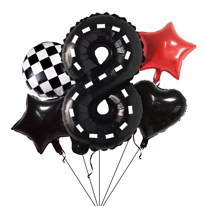 Racing Theme Balloon Bundle Black Textured Aluminum Film Digital Birthday Set Venue Background Arrangement
