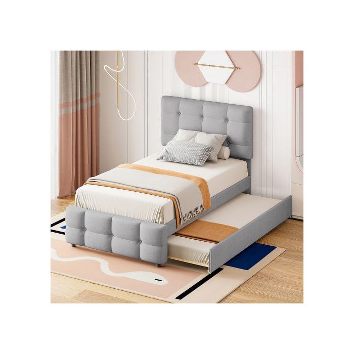 Lit rembourré - MUVOE - 90 x 200 cm - Extensible - Tête de lit réglable - Gris