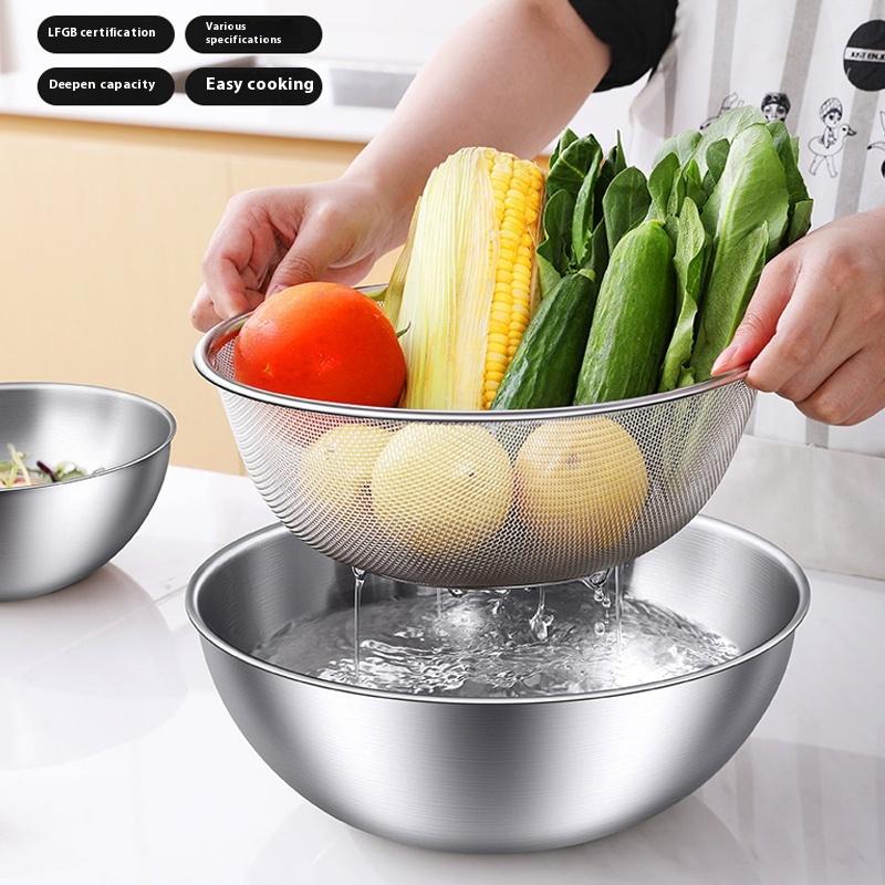 1/4Pcs 17/19/22/24Cm Stainless Steel Salad Bowl Multifunctional Cooking Basin Noodle Bowl Round Silver Bowl Food Container