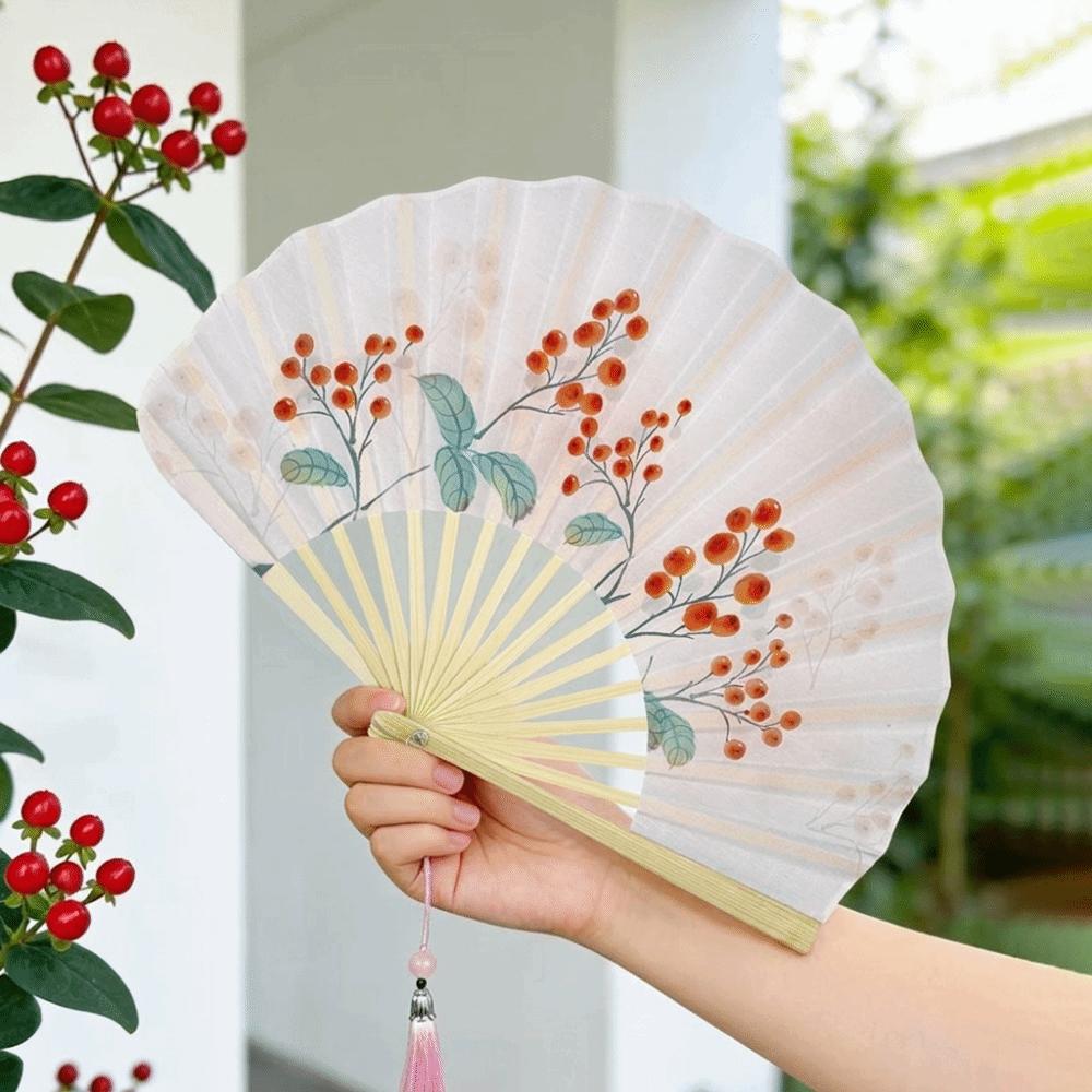 Vintage Folding Fan with Tassel Hand Cranked Fan Creative Shell Shape Fan Photography Style 5