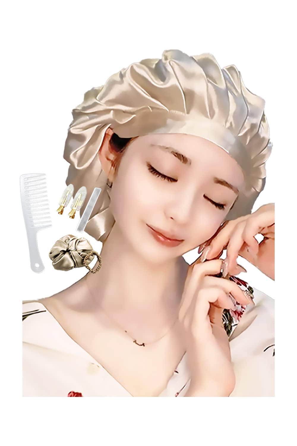 

JOLIESSE SILK Шелк 30 Момми Шелковые волосы Натуральные для длинных и коротких Включает Набор резинок для волос и ногтей Ночной колпак, Шапочка, 100% Шелк, Волосы, Скранчи, Галстук, бежевый