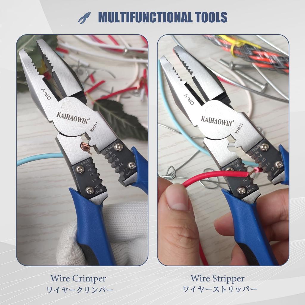 KAIHAOWIN 220 mm Stromkabel Universalbolzen Präzisionscrimpen Multifunktionale Elektrowerkzeuge Zangen, Zangen, Zangen, Schneider, Zangen, Zangen,