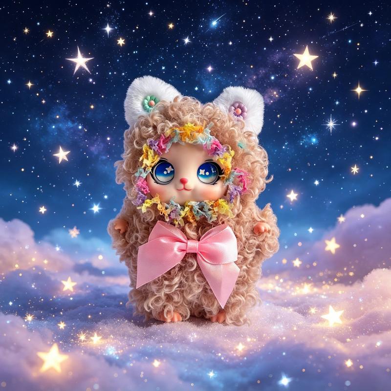 1Pcs Cute Curly Hair Plush Cat Doll Keychain Kawaii Flower Wreath Stuffed Toy With Bow For Bag Charm Kids Gift