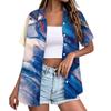 Women's Casual Summer Beach Shirt Short Sleeve Button Down Lightweight Textured Printed Blouse Relaxed Fit Vacation Top