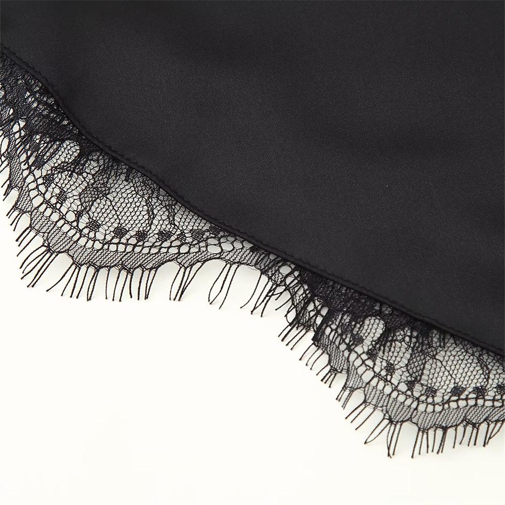 Women's Casual Slimming Satin Midi Skirt with Lace Trim