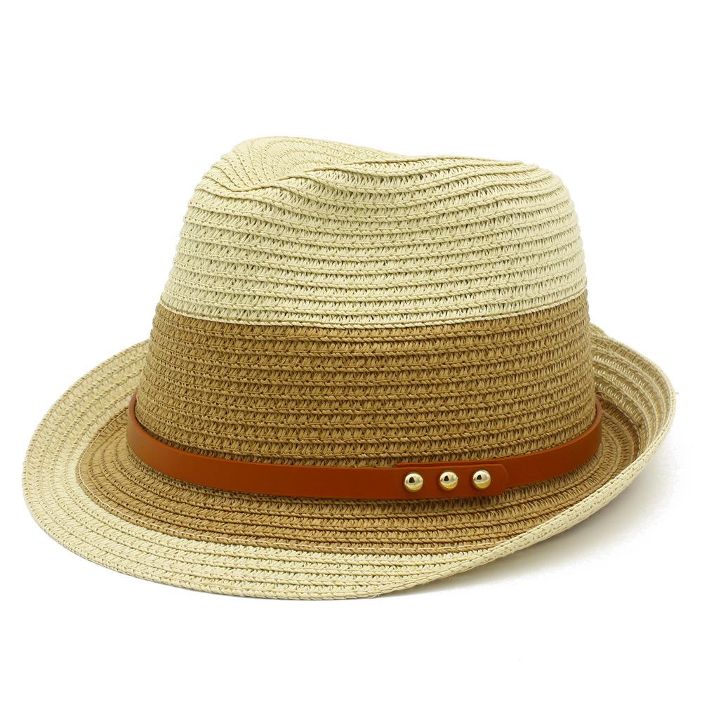 New contrasting color sunscreen top hat men's outdoor travel shading seaside beach hat women's fashion straw hat