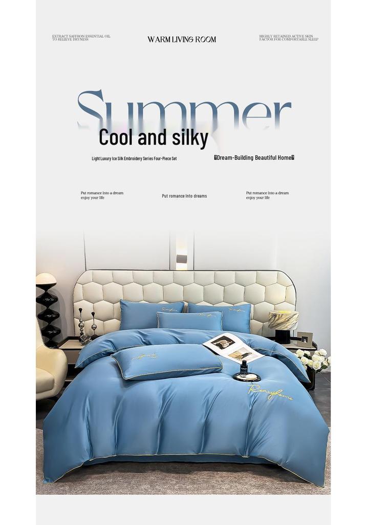 Luxurious Silky Ice Silk Embroidered Bedding Set