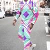 Men's 3D Abstract Geometric Print T-shirt 2-Piece Outdoor Long Sleeve Sports T Shirt Pants Set Streetwear Men's Clothing Outfits