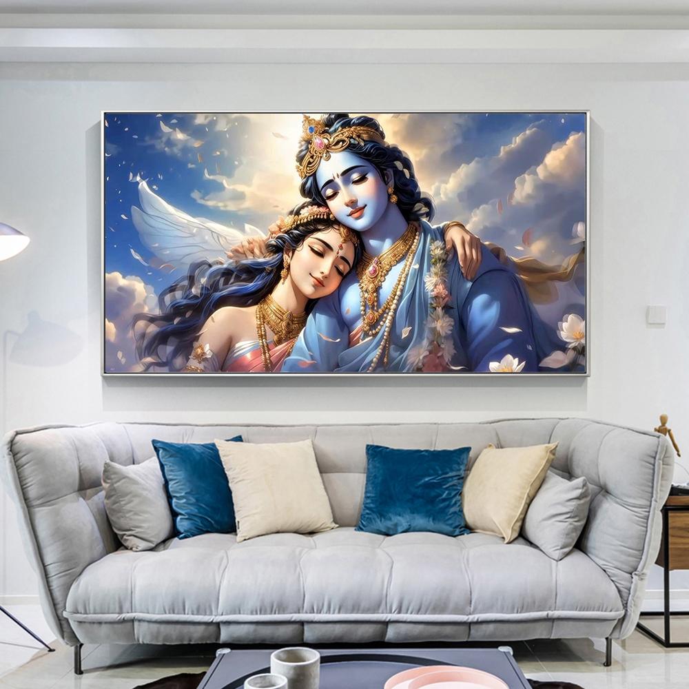 Radha Krishna Art Poster Prints For Living Room Home Decor India Traditional Mythic Culture Lord Canvas Painting Wall Art Gift