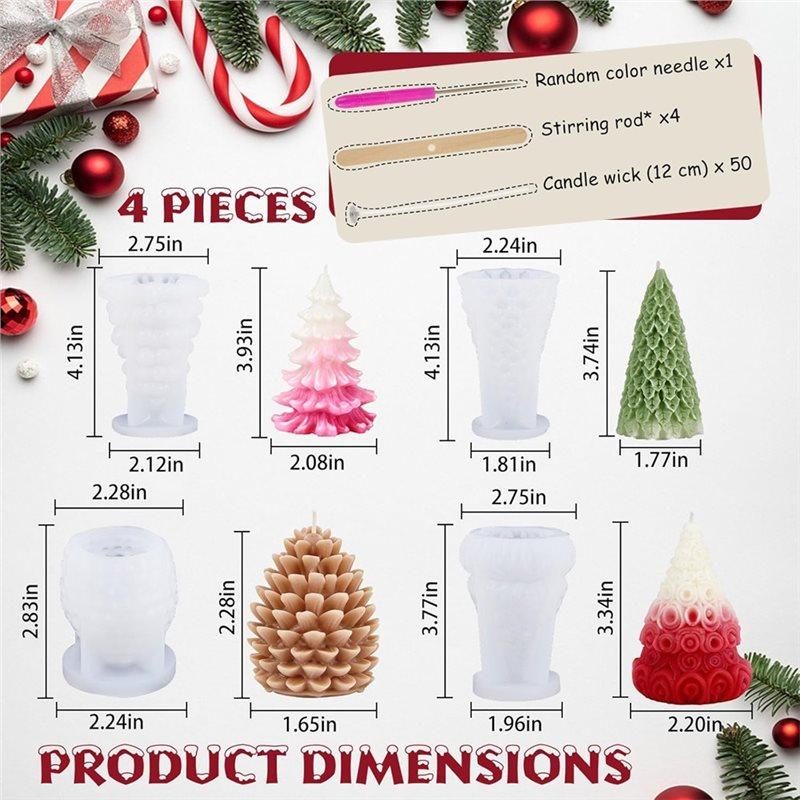 Premium-Silicone Molds 4PCS Christmas Tree Pine Cone For Candle Making, DIY Xmas Handmade For Candles