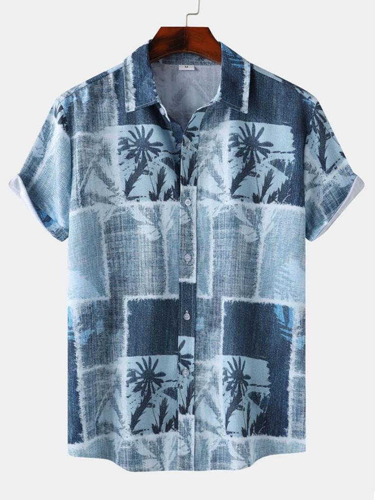 Camicia casual da uomo a maniche corte, con stampa 3D e bottoni, camicia estiva da spiaggia, camicia da campeggio, camicia formale da uomo a maniche corte
