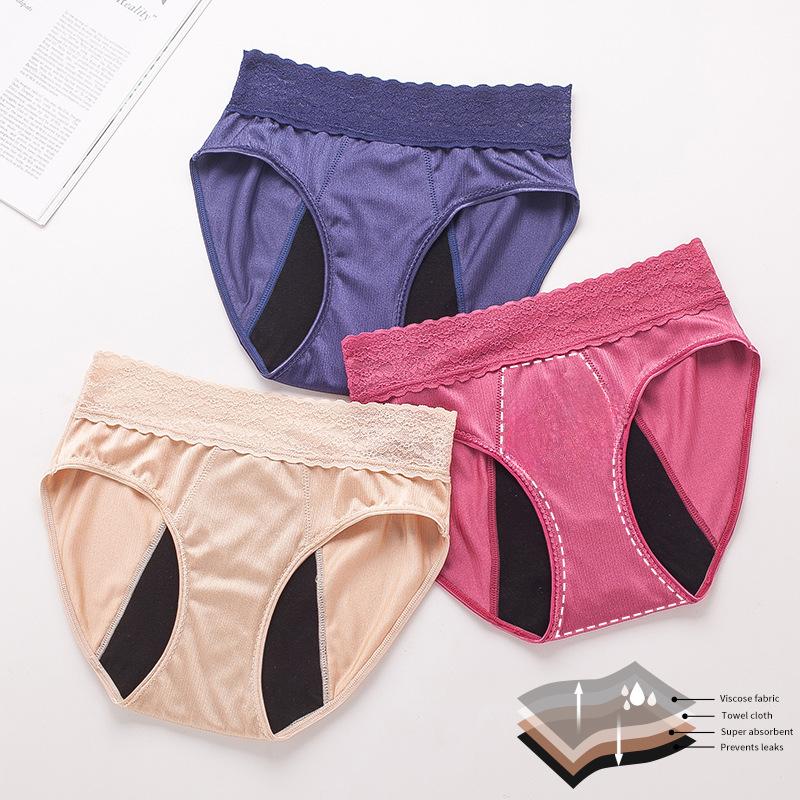 Women's Plus Size Lace Physiological Pants with Four Layers No Need To Wear Sanitary Pads Front Back Leak Proof Menstrual Underwear Panties