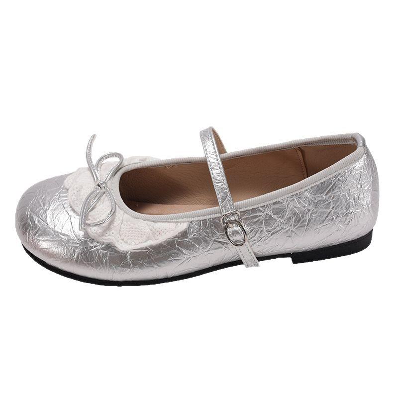 Inner height-increasing silver bow Mary Jane single shoes women's shoes new ballet shoes