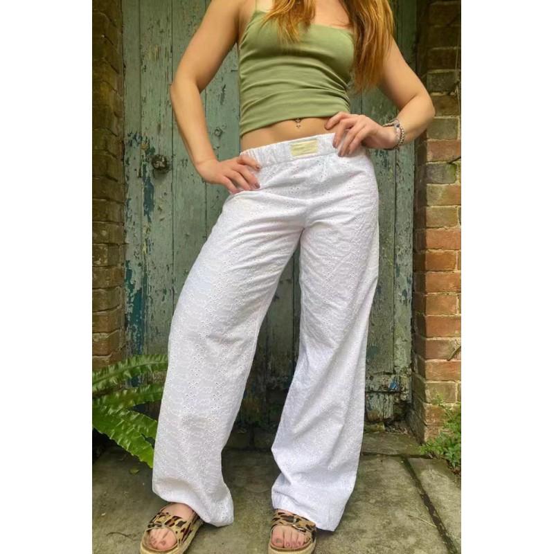 Womens Wide Leg Striped Casual Pants High Waist Loose Fit Street Style 2026