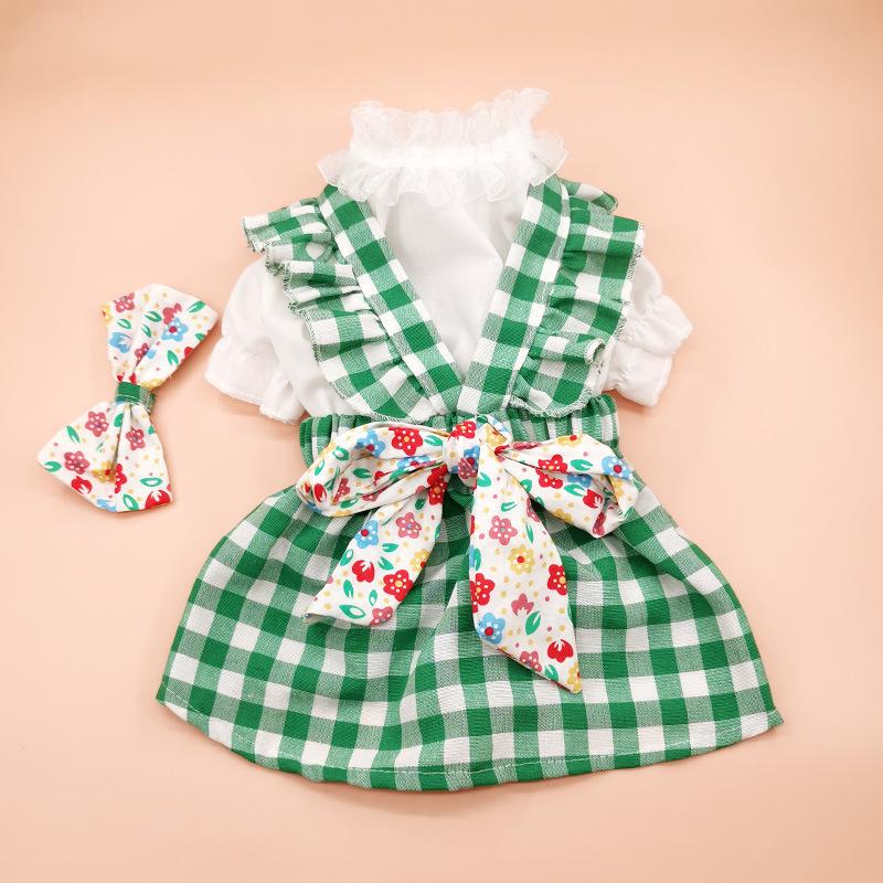 

Autumn Winter Plaid Dress Dog Shirt Set Dog Harness Skirt Pet Dog Student Outfit Christmas Costume Dogs Dresses for Small Dogs M