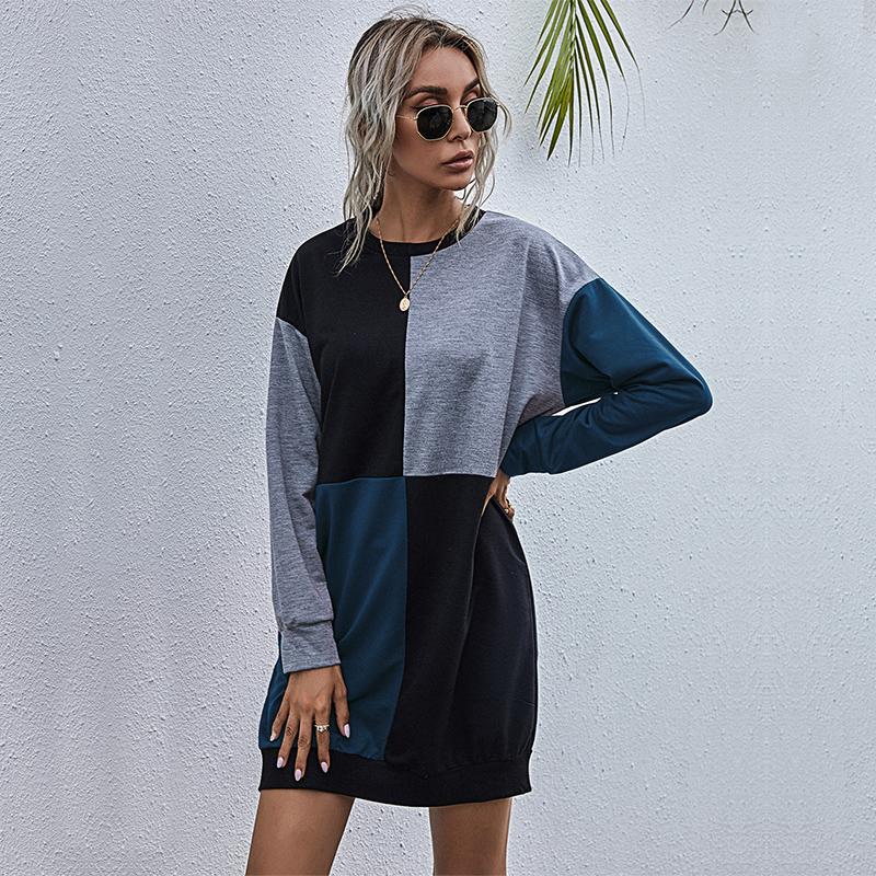 

YYFS женские модные повседневные весенне-осенние свитера с длинными рукавами и круглым вырезом, платья XL синий