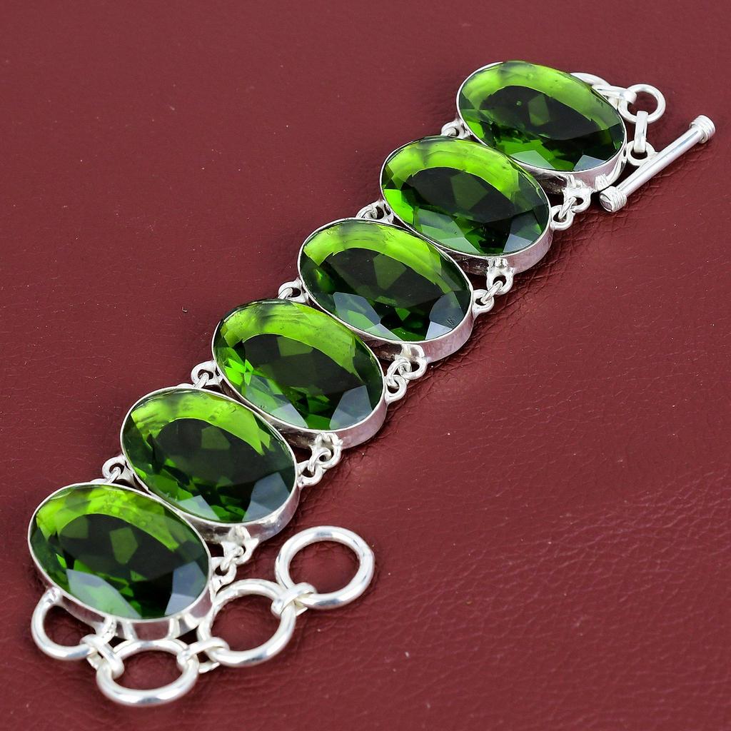 Faceted Peridot Bracelet Handmade Gemstone Bracelet Unique Jewelry 925 Sterling Silver Bracelet Adjustable Chain Bracelet Anniversary Gifts
