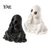Compact Ghost Statue for Home 3D Printed Halloween Figurine, Cute Chin-Resting Spooky Desk Decor, White Black Figures Funny Ornament Party And