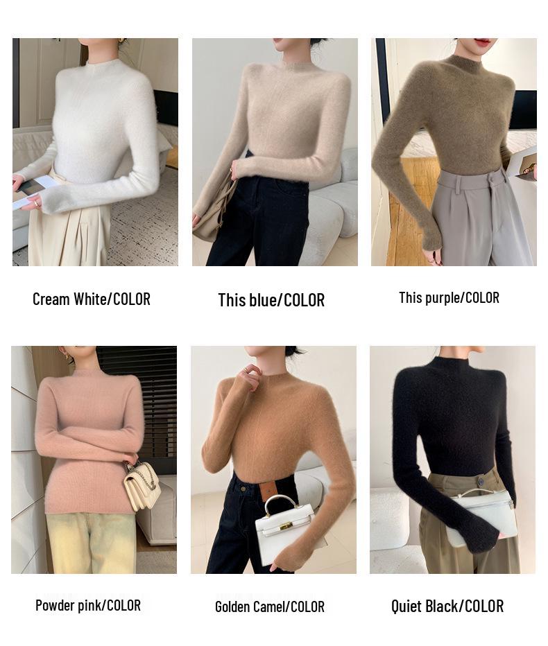 Women's Seamless Cashmere Slim-Fit Knitted Sweater - Half-High Collar Base Layer, 2025 Collection