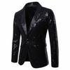 Charm Men's Casual One Button Fit Suit Coat Jacket Sequin Party Top