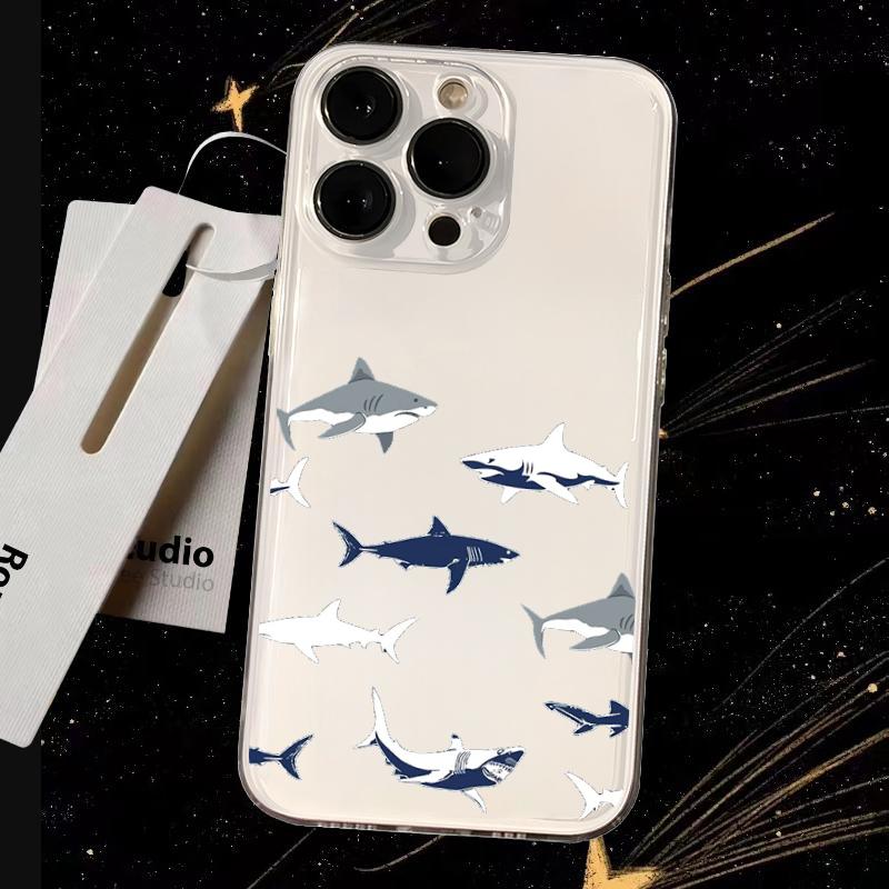 Sharks Cute sea blue pattern design Phone Case Transparent Phone Case For iPhone 16 15 14 13 12 11 Pro Max XR Plus