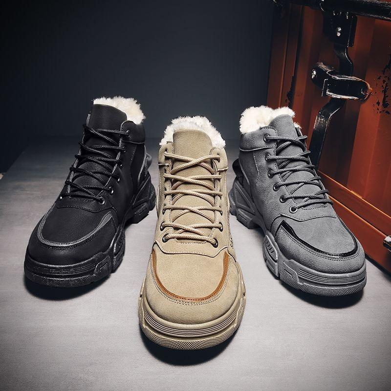 Martin Stiefel Schuhe Herren modisch Herbst und Winter High-Top Arbeitsschuhe Herren Schneestiefel Herren Samt verdickt warm