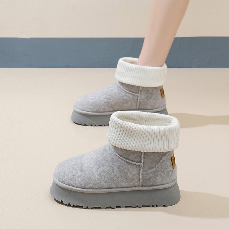 Fashion Shoes for Women 2024 New High Quality Slip On Mid-Calf Warm Women's Boots Solid Color Round Toe Flock Low-heeled