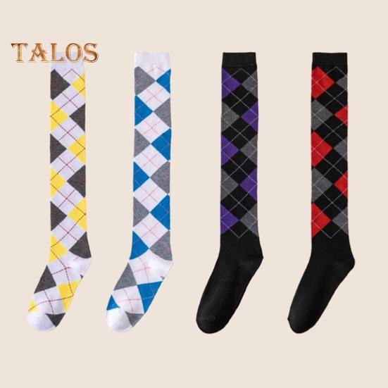 1 Pair Winter Socks Rhombus Printing Over-the-knee Socks Warm Extra Loose Ankles Contrasting Color Stockings for Daily Wear Dancing