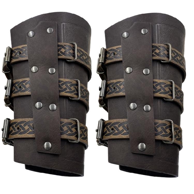 2lots Gothicism Leather Wristband Medieval Armors Bracers Unisex Wrist Bracers for Cosplayers and History