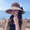 Ethnic Style Women's Sun Hat Solid Color Wide Brim Bucket Cap Simple Bowknot Fishmen Hat  Girl