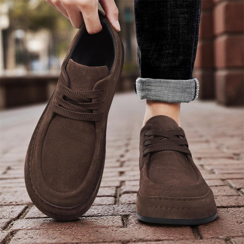 Suede Leather Men Casual Shoes Fashion Comfortable Man Loafers Lightweight Walking Sneakers Platform Breathable Driving Footwear