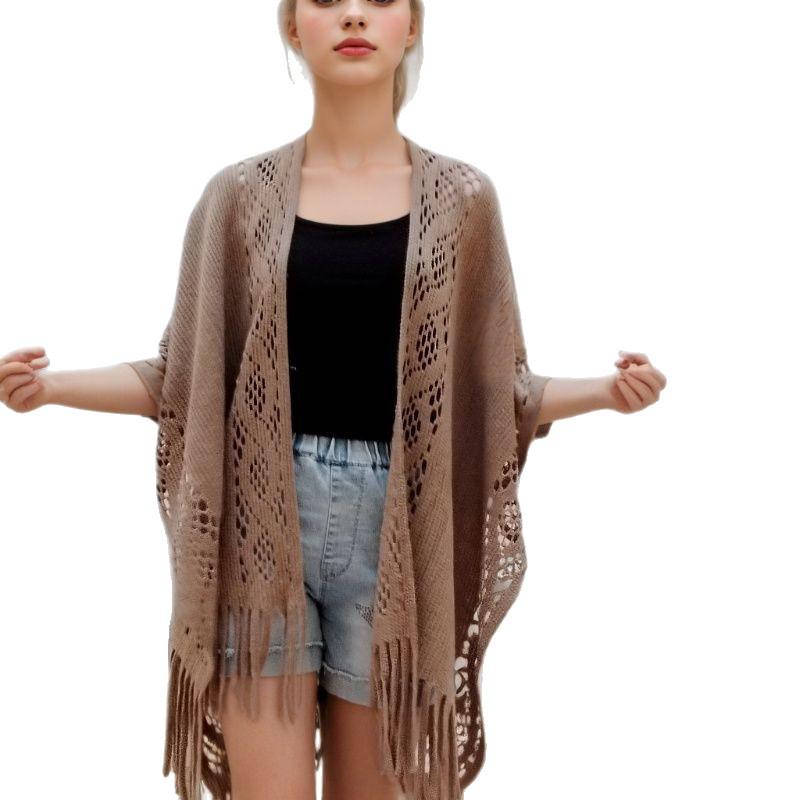 Cárdigan Chal Versátil con Borlas: Elegante Ropa Exterior Holgada Calada para Primavera, Verano y Otoño.