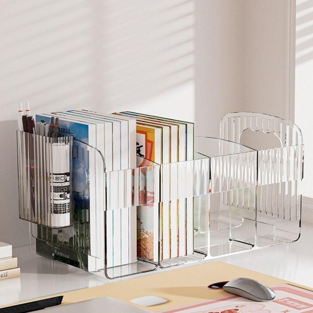 Simple Acrylic Book Stand Save Space Clear Bookshelf Portable Divided Book Stand  Student Use