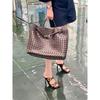European and American fashion 2024 new woven bag large capacity versatile diamond cowhide tote bag casual shoulder handbag