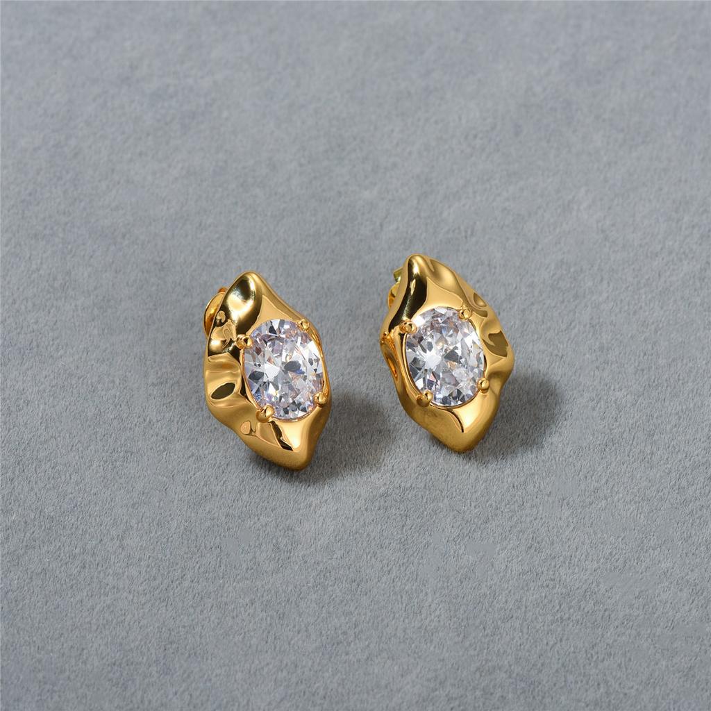 Niche Design Oval Irregular Rhombus Diamond-Set Minimalist Stud Earrings Simple Temperament Versatile Earrings