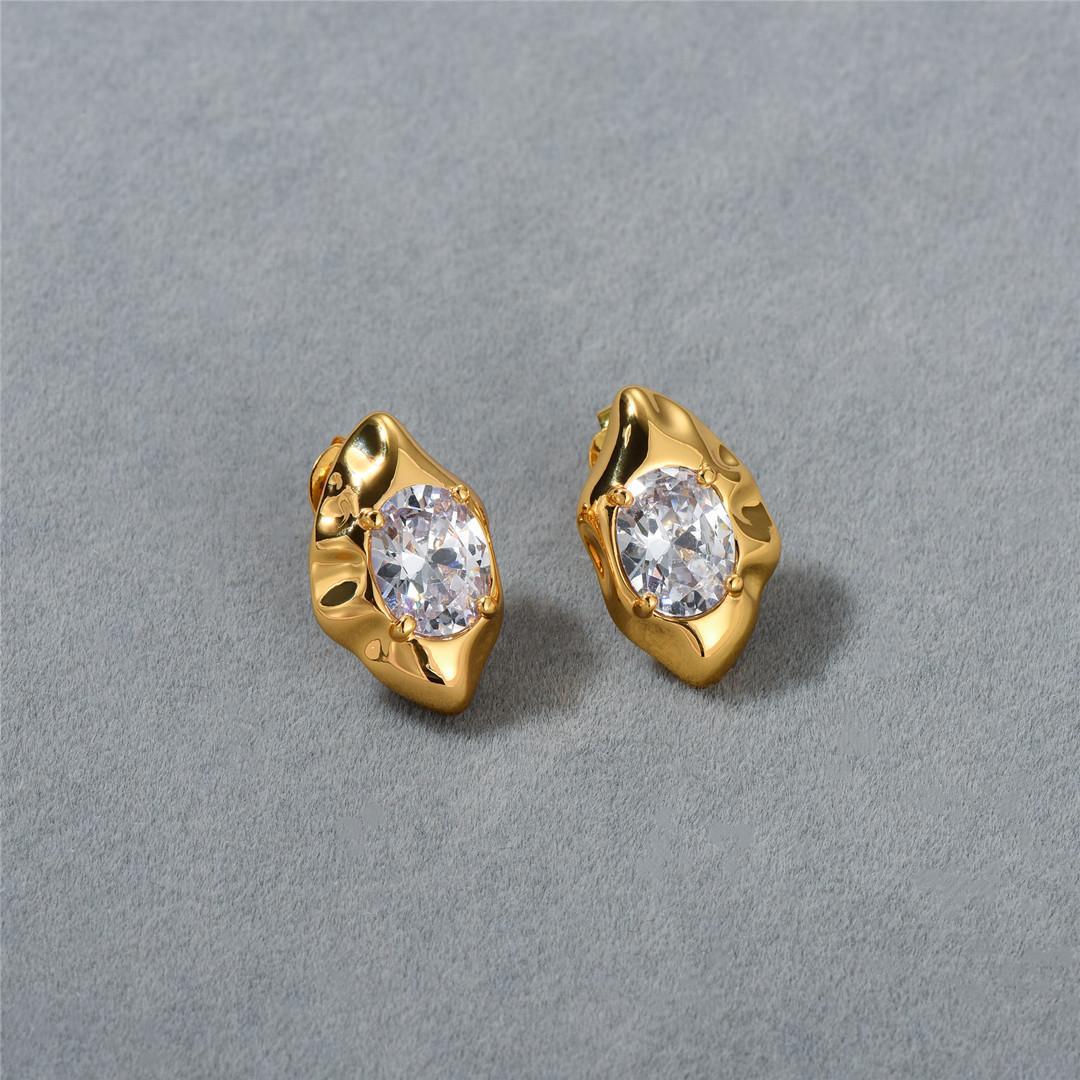 Niche Design Oval Irregular Rhombus Diamond-Set Minimalist Stud Earrings Simple Temperament Versatile Earrings