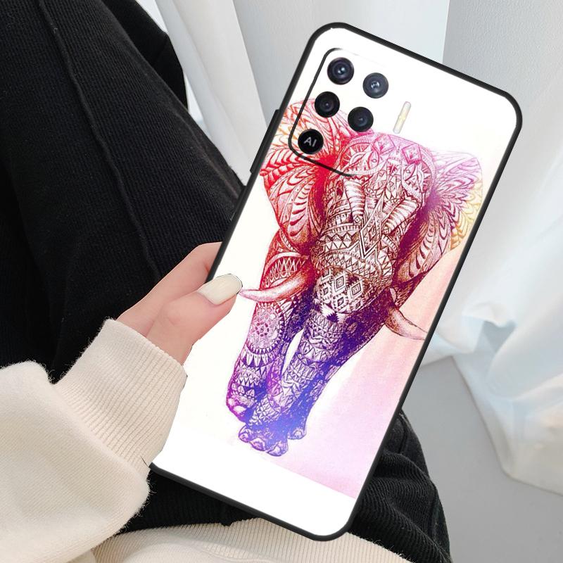 Elephant Floral Tribal Case For Oppo A54 A74 A94 A18 A57 A17 A77 A38 A58 A78 A98 A80 A60 A40 A96 A76 A16 A15 A5 Pro