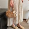 Lace Bowknot Beach Straw Bag Large Capacity Bucket Bag Trendy Braided Underarm Bag  Travel