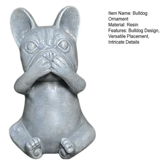 Bulldog Figurine No See No Speak Bulldog Ornament Handmade Resin Hear No Evil Dog Statue