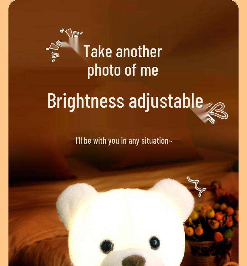 2026 Creative Plush Bear Tap Light with Type-C Charging – Bedroom Night Light Ornament
