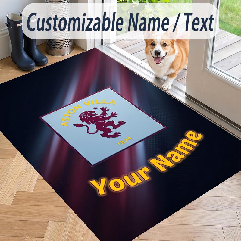 Custom Text Printed Rug Aston Villa Non Slip Floor Carpet For Home Room Decor