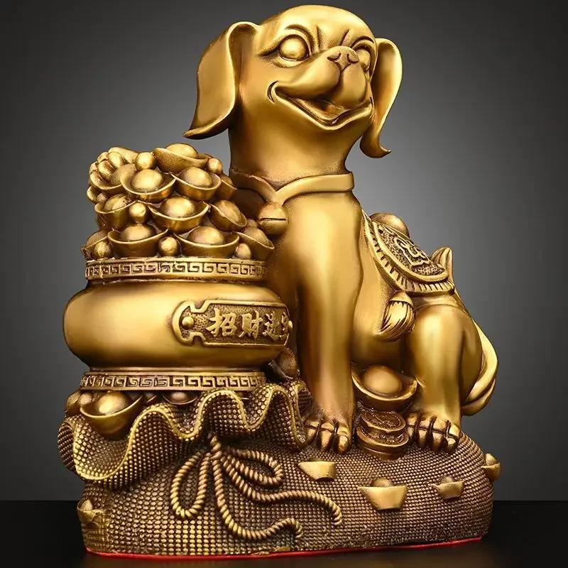 Feng Shui Copper Solid Brass Dog Ornaments Treasure Money Dog Home Decor Crafts