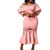 Women's fashion temperament lace off-the-shoulder fishtail party sexy party dress dress