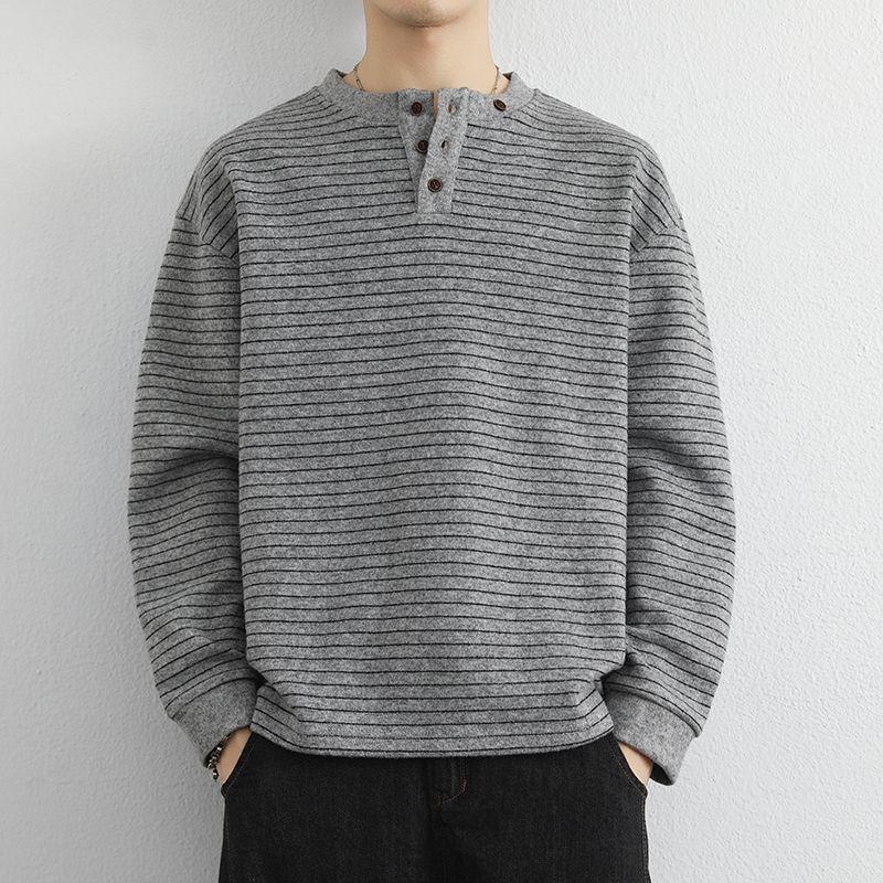 Kontrastowy Sweter w Paski Odzież Męska Pulower Okrągły Dekolt Sweter Modny Casualowy Top