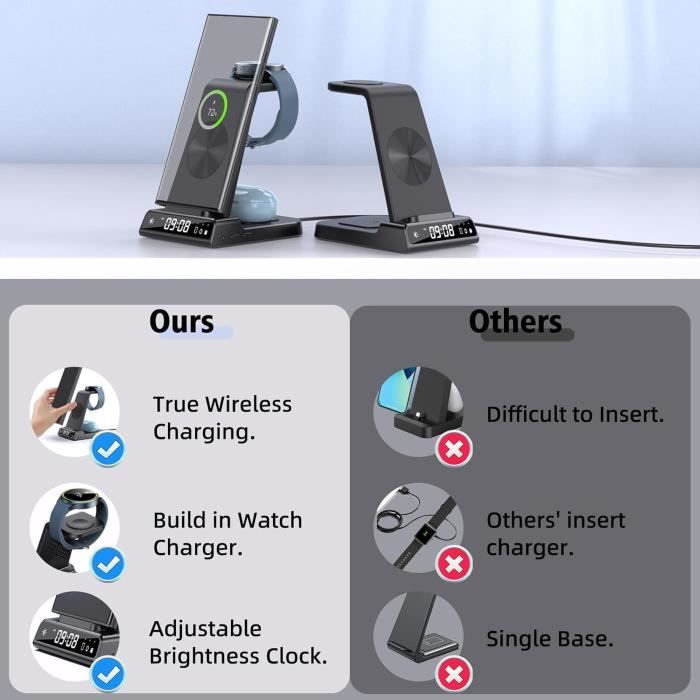 3-in-1 Induktionsladegerät - samsung - galaxy s24 ultra - Digitaluhr - flammhemmendes ABS - schwarz