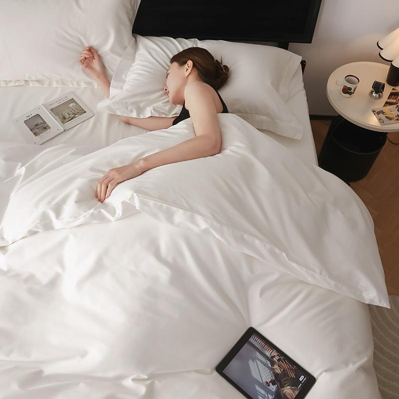 Solid Simple 100% Long-staple Cotton Bedding Set New Soft Skin-friendly Queen Duvet Cover Set with Sheet Quilt Cover Pillowcases