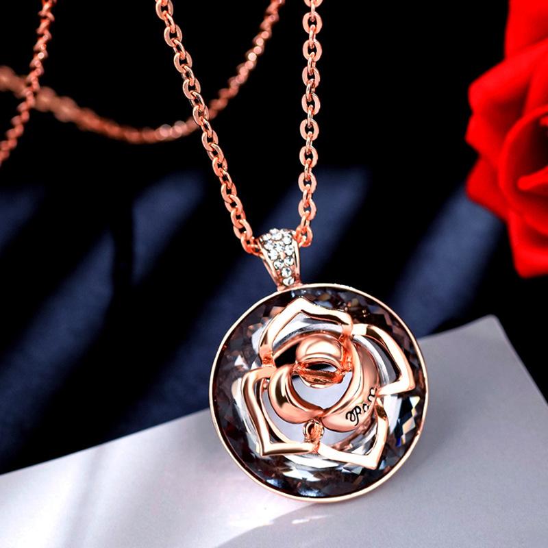South Korea's New Rose Necklace Long Temperament Crystal Flower Sweater Chain Niche Accessories