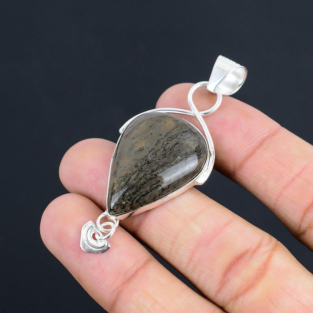 Pear Honey Dendrite Opal Stone 925 Silver Birthday Anniversary Pendant Jewelry