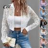 Damen Blumen-Spitzenjacke Damenjacke, Sexy Durchsichtiger Langer Lässiger Ärmel Crop Top, Reißverschluss Durchsichtig Leichte Oberbekleidung Schlanke Passform